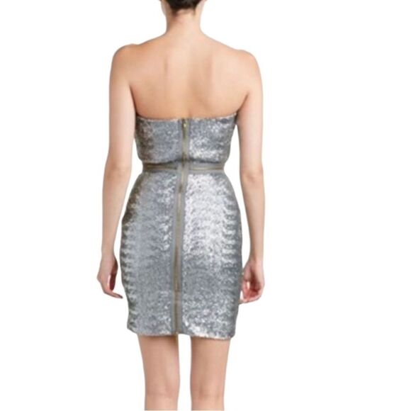 DRESS THE POPULATION Women’s Sequined Ava Strapless Mini Dress Silver Size XS - Picture 2 of 15